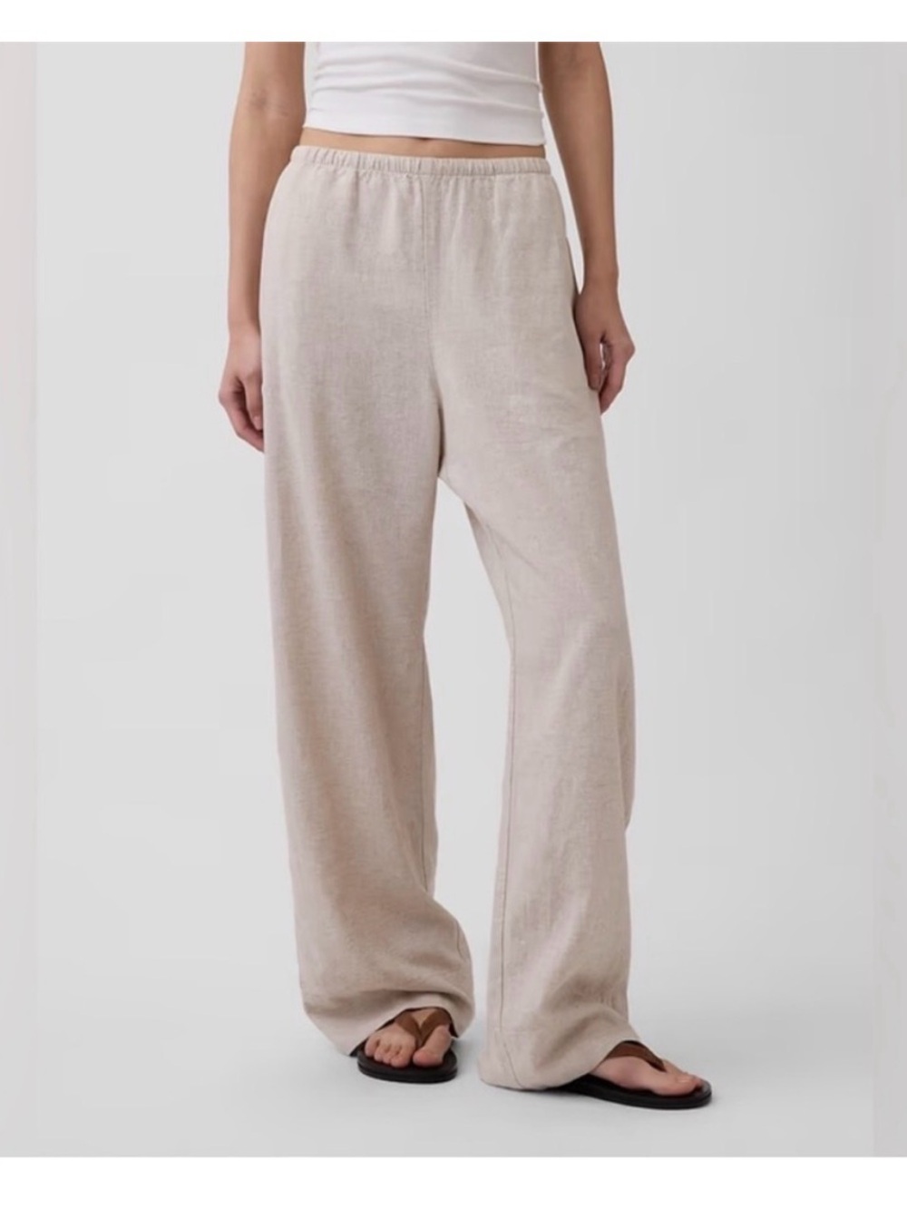 GAP Light Cream Straight-Leg Linen-Blend Pants - Women